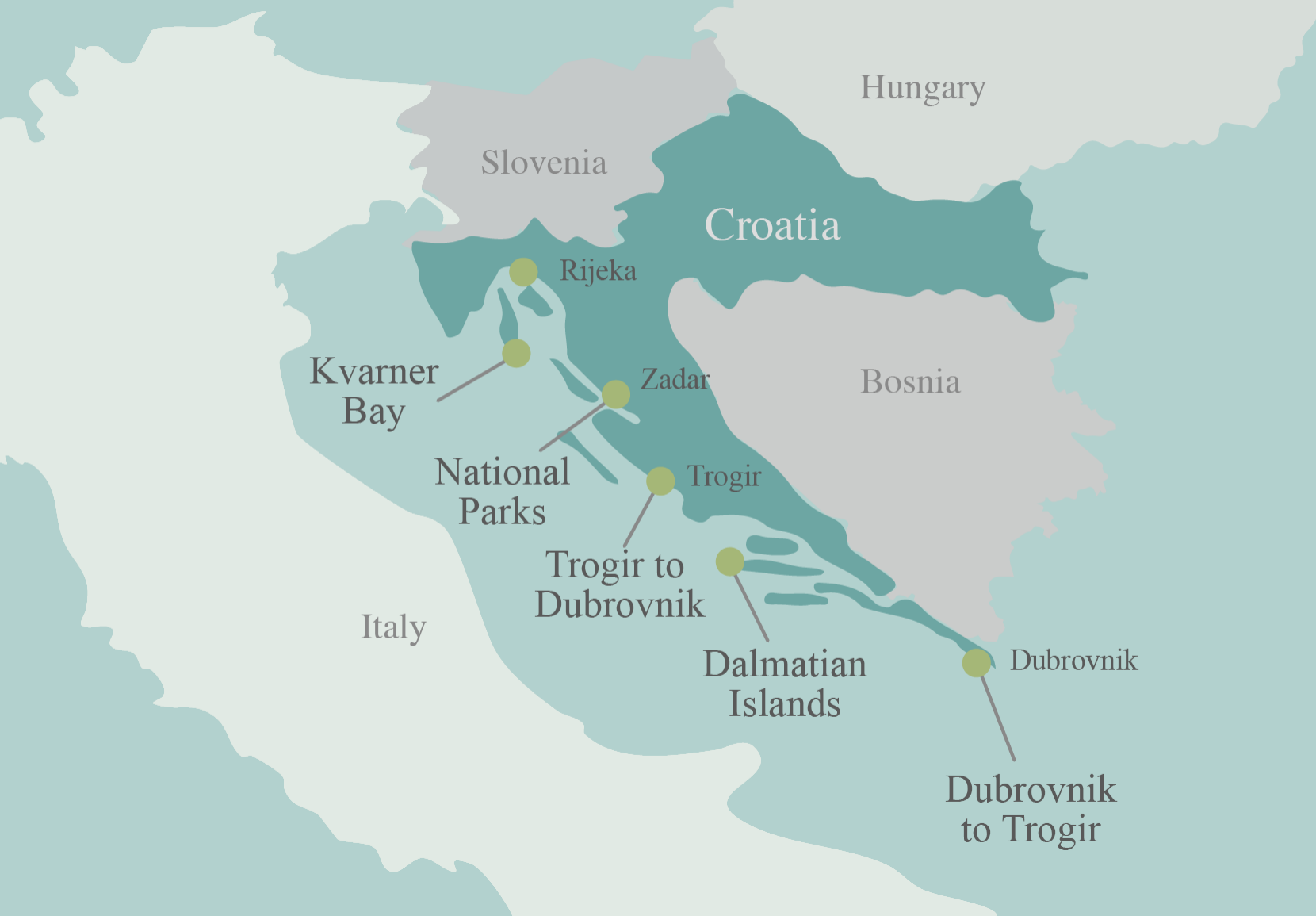 Map of Croatia Bike Tour Points