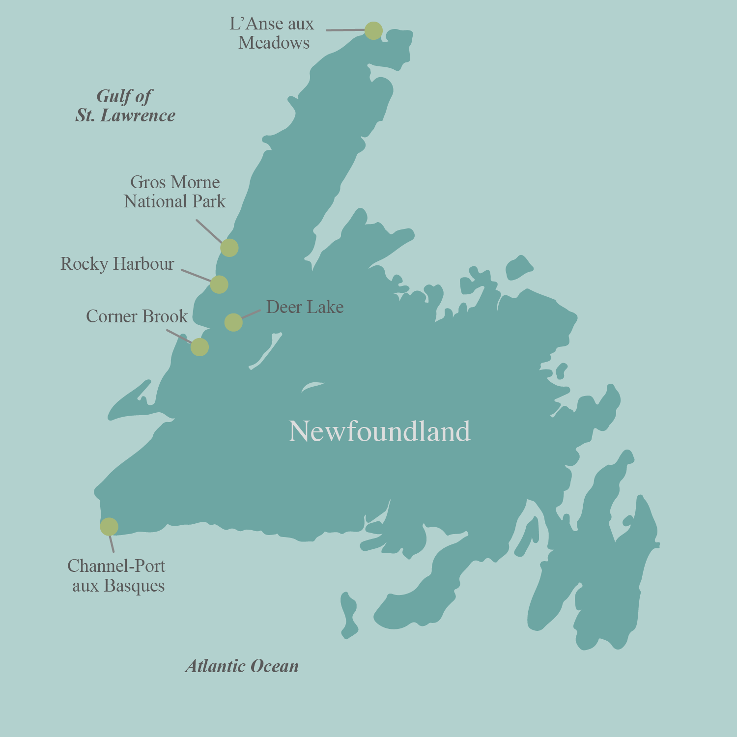 Newfoundland bicycle tour map