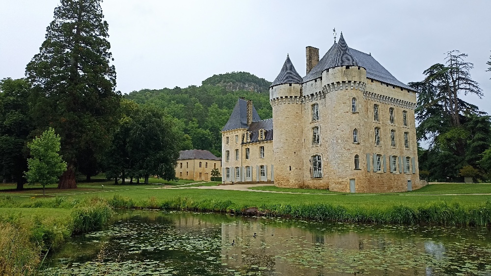 French castle with pond and lilypads