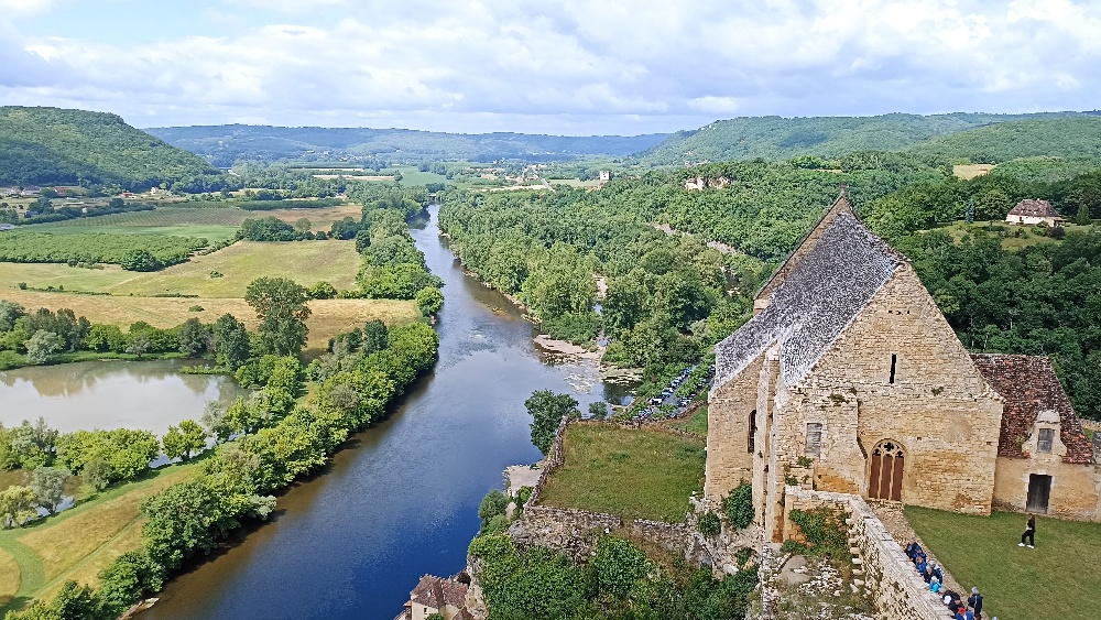 Stone castle along river in france
