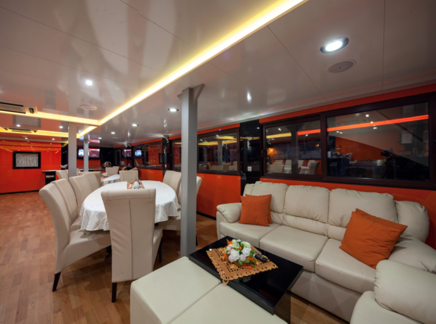 Lounge area aboard MS Amalia boat